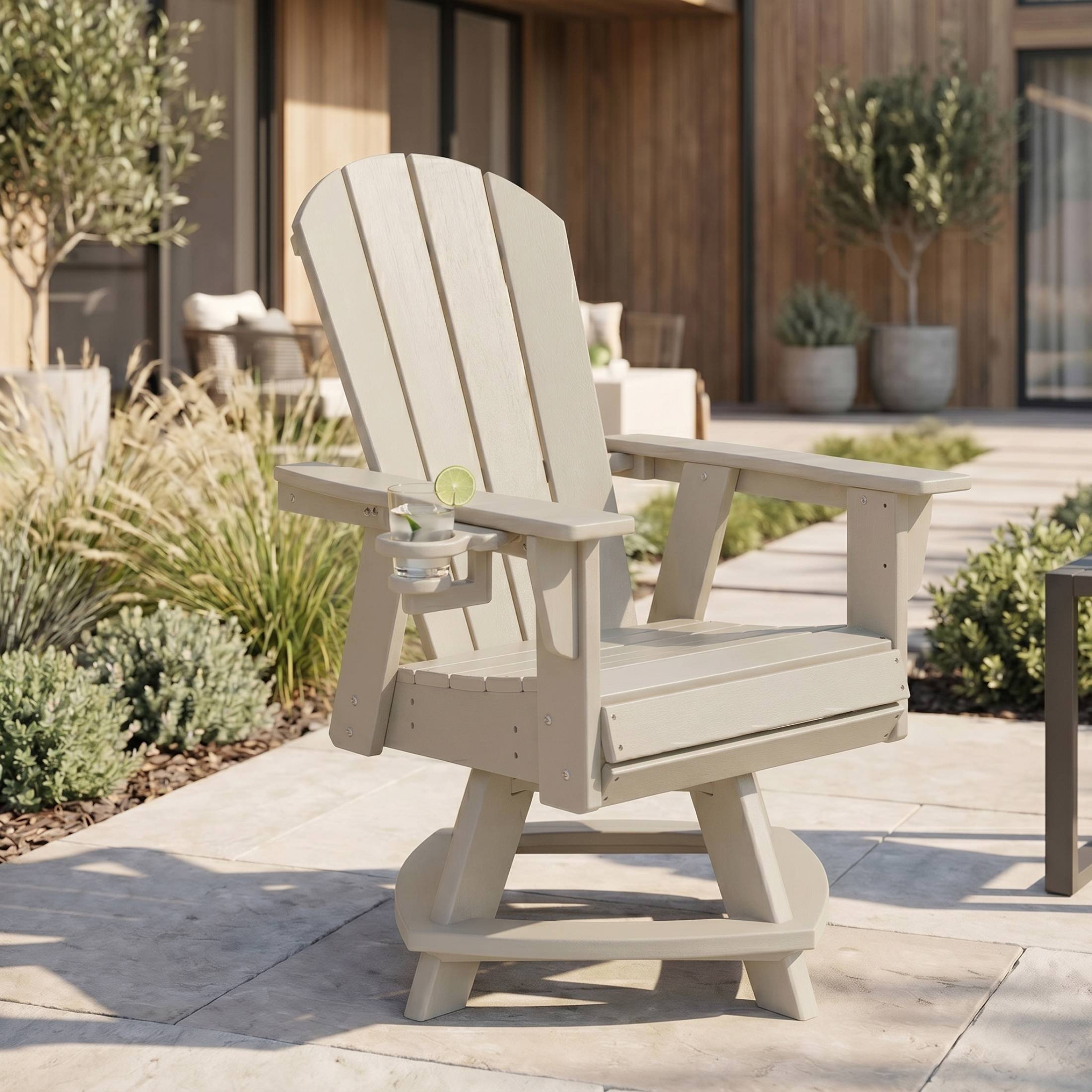 Malibu Outdoor HDPE Swivel Adirondack Patio Dining Chair With Cup Holder