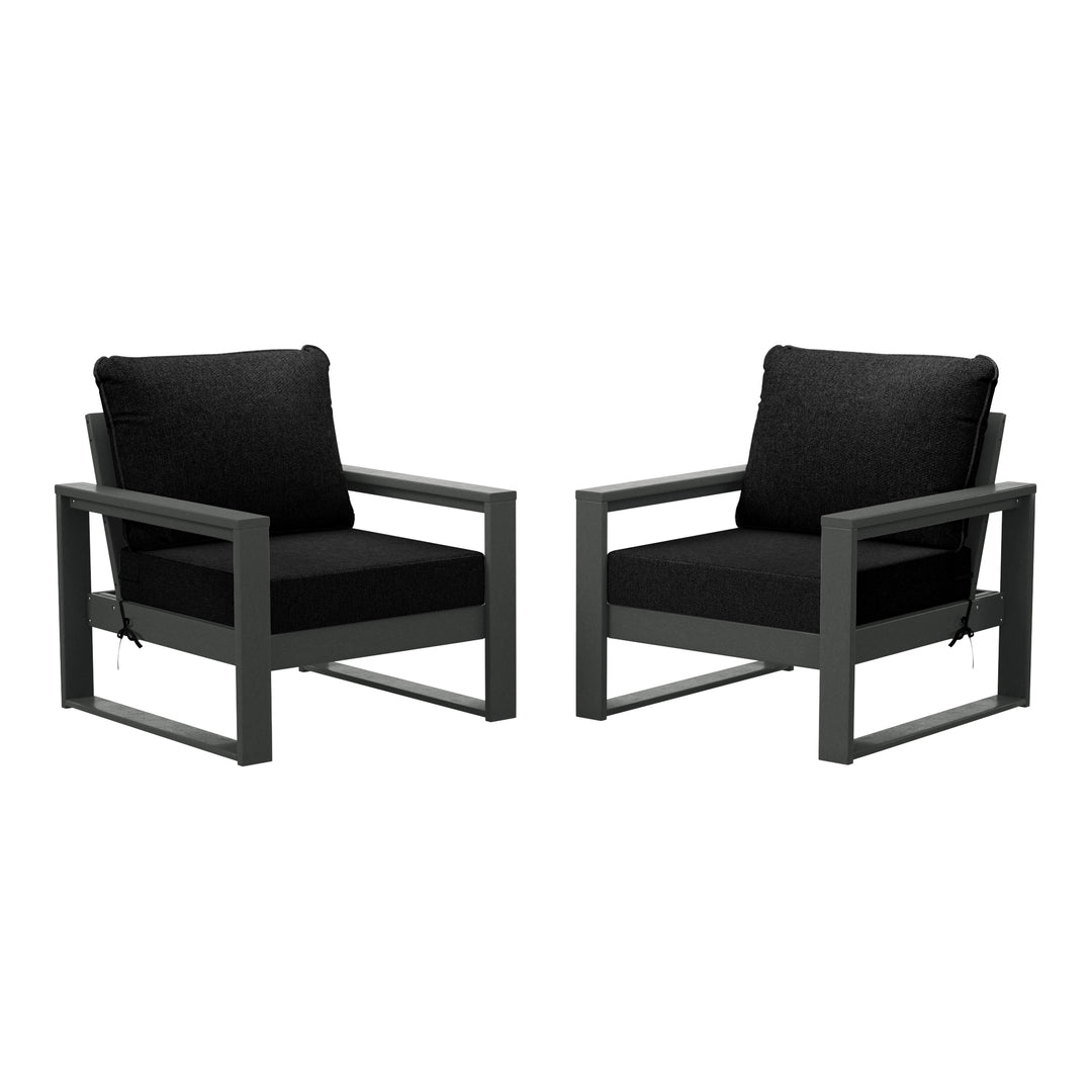 Montara Outdoor Modern HDPE Patio Club Chair with Waterproof Deep Seat Cushions (Set of 2)