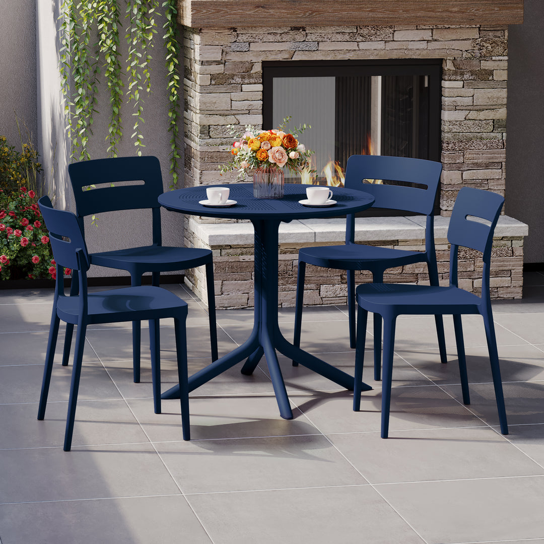 Playa Modern 5-Piece Resin Round Patio Dining Table Set with Stackable Patio Dining Chairs