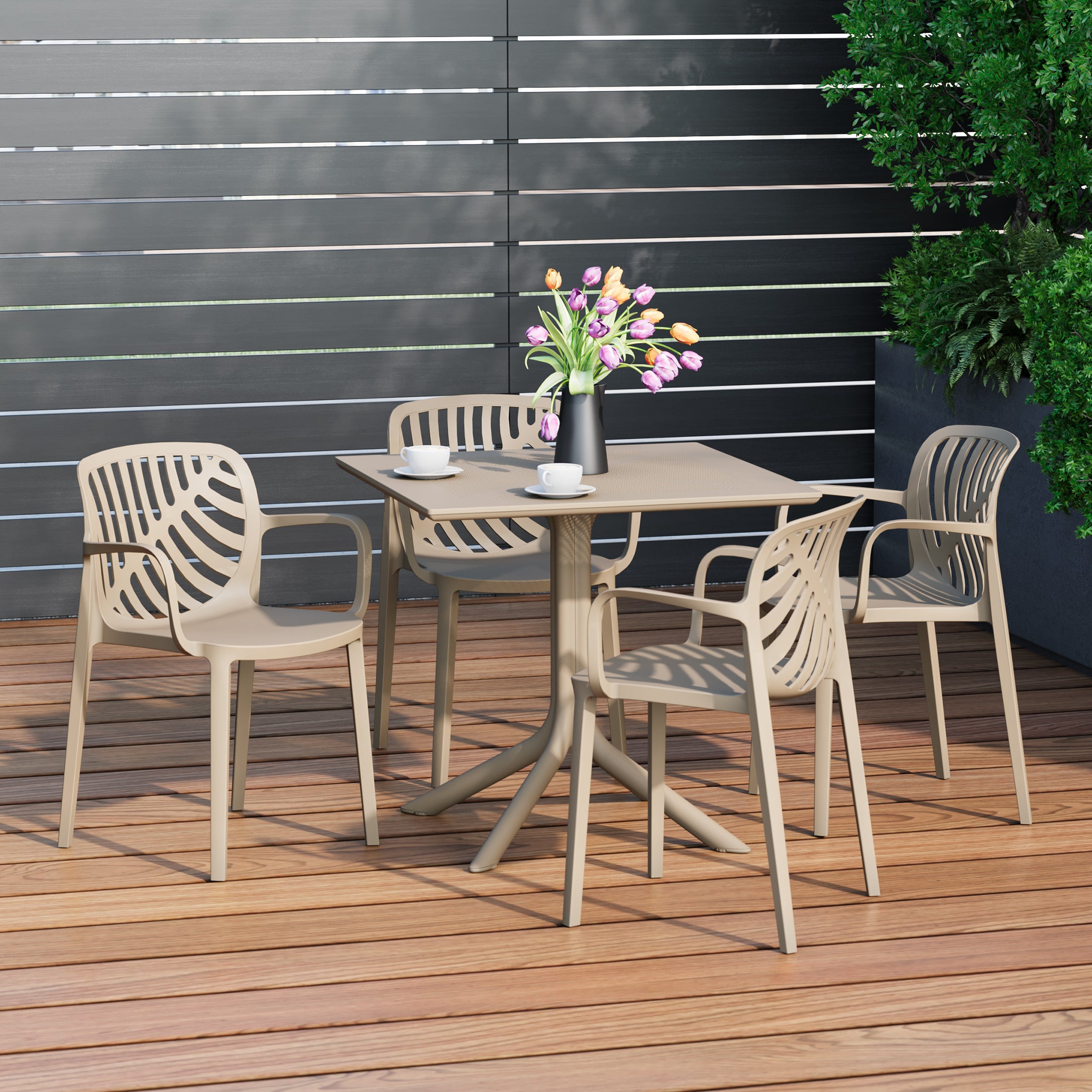Playa 5-Piece Outdoor Resin Square Patio Dining Table Set with Modern Stackable Patio Dining Chairs
