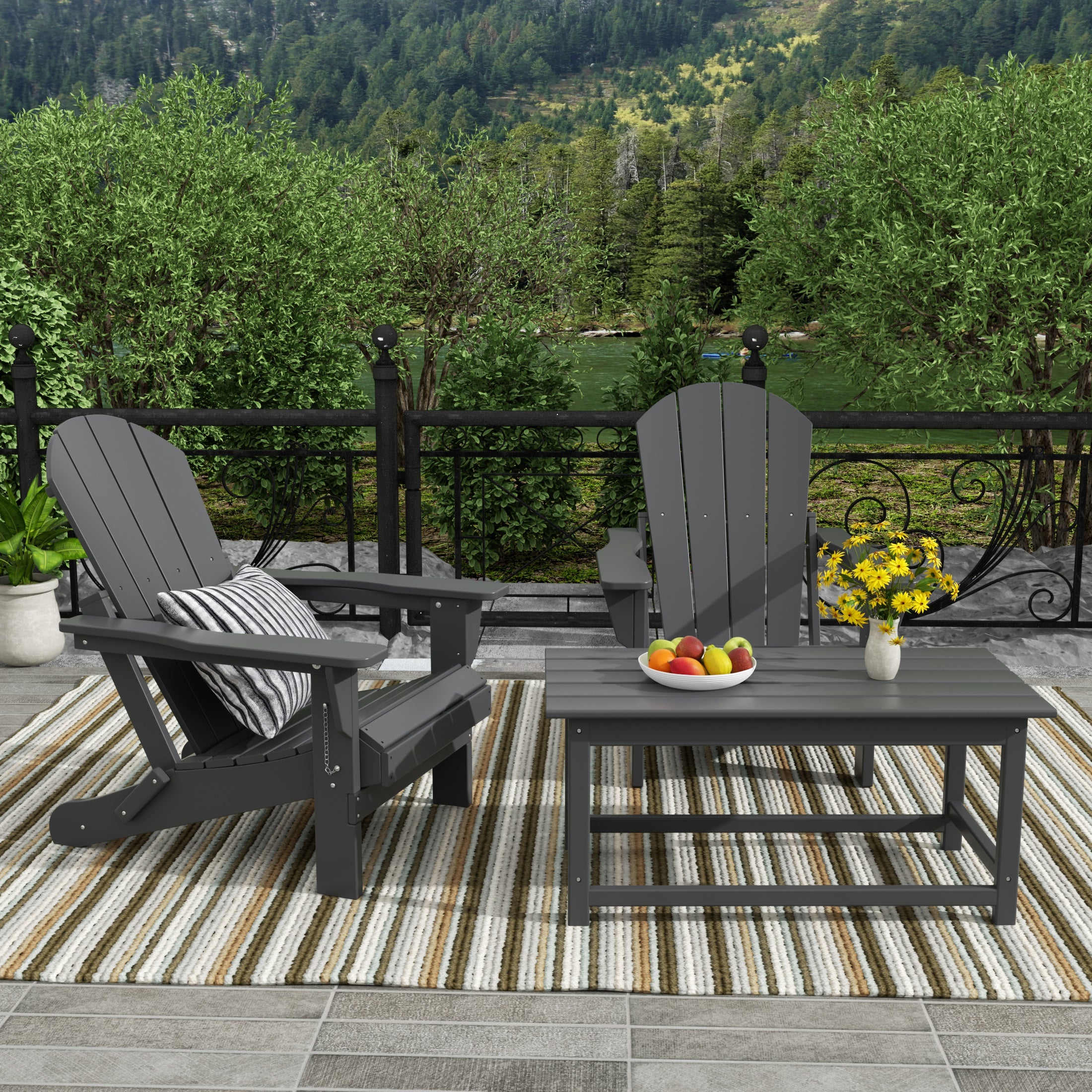 Malibu 3-Piece set Outdoor / Patio Poly Adirondack chair set with a Coffee table ( 2 seater )