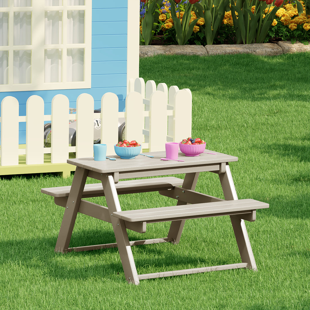 Malibu Outdoor Patio Kids HDPE Plastic Picnic Bench Table