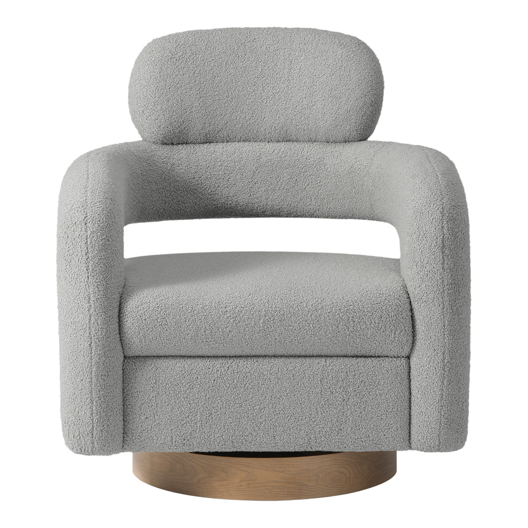 Alexandria Mid-Century Modern Sherpa Swivel Barrel Accent Chair With Storage Ottoman