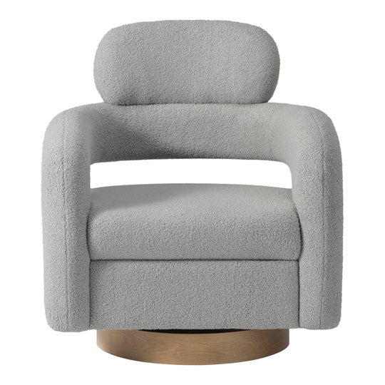 Alexandria Mid-Century Modern Sherpa Swivel Barrel Accent Chair With Storage Ottoman
