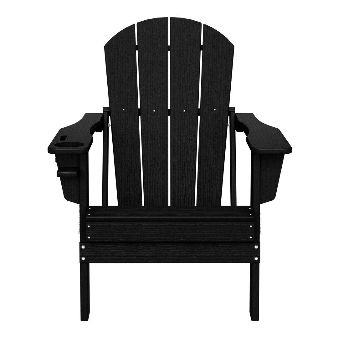 Nantucket Outdoor Patio HDPE Resin Folding Adirondack Chairs With Cup Holder and Phone Holder (Set of Four)