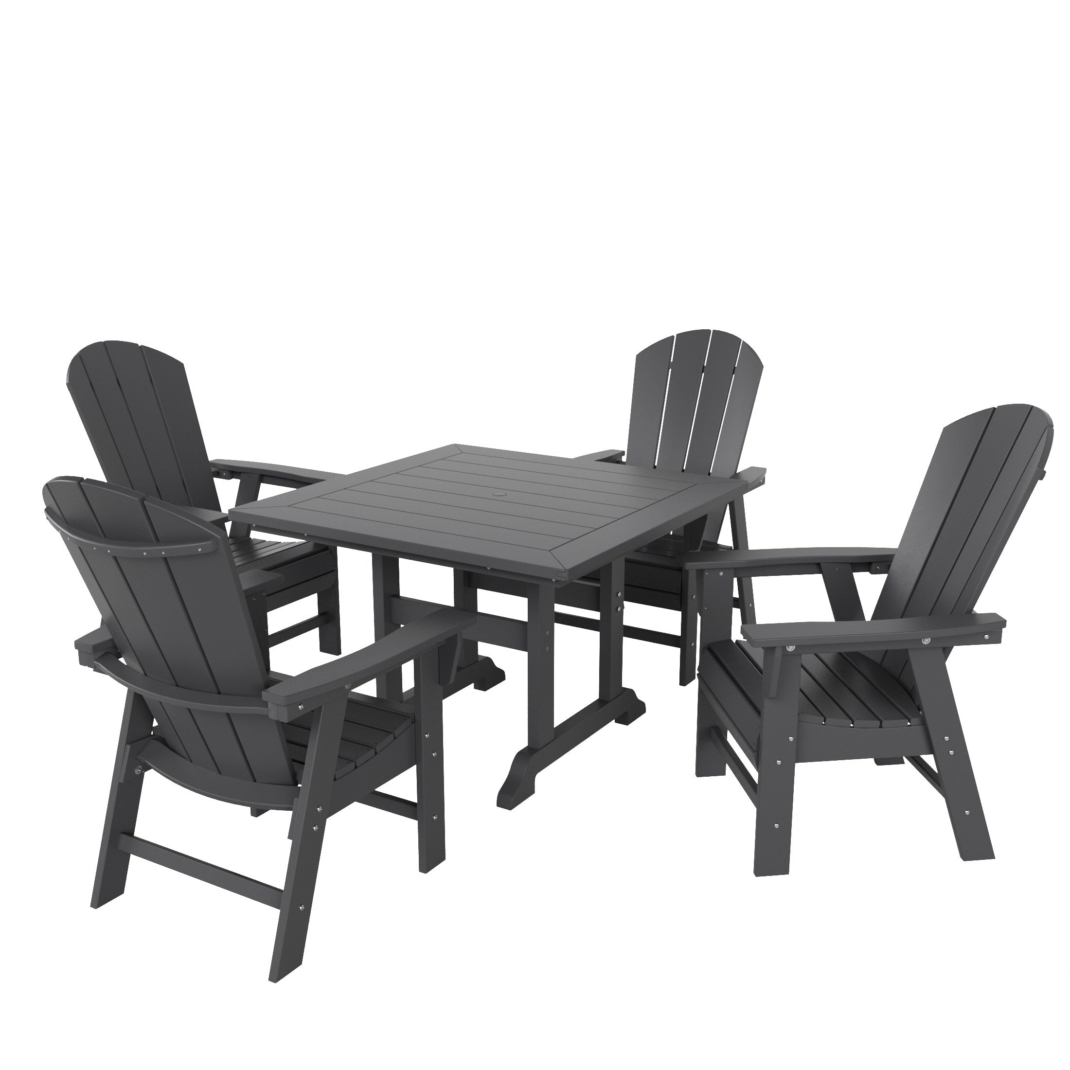 Malibu 5 Piece Outdoor Patio Dining Square Table and Curved Back Armchair Set