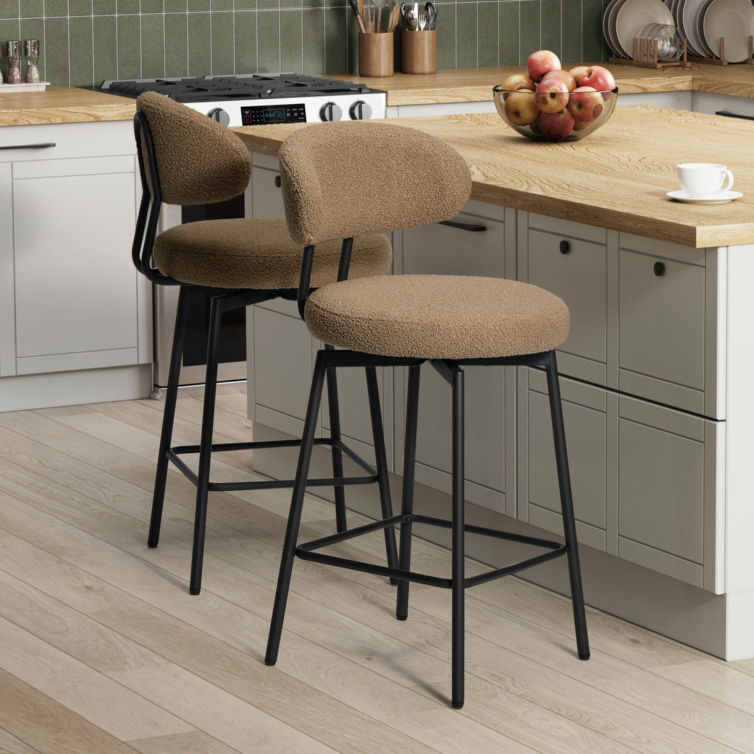 Alexandria Modern Upholstered Sherpa Fabric Counter Height Bar Stools with Back (Set of 2)
