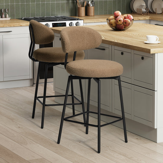 Alexandria Modern Upholstered Sherpa Fabric Counter Height Bar Stools with Back (Set of 2)