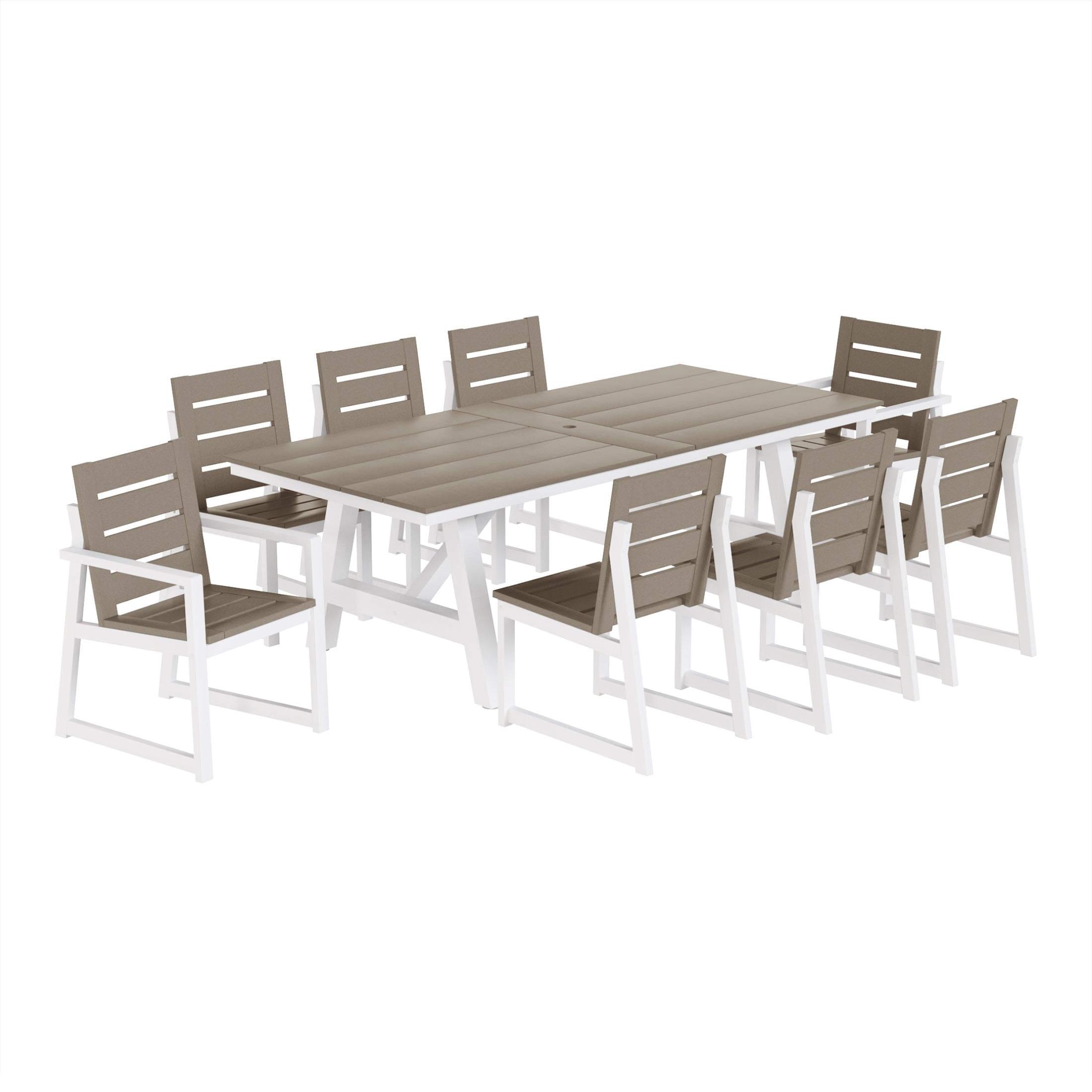 Cape May 9-Piece HDPE Outdoor Furniture Patio Dining Table With Umbrella Hole and Chairs Set For 8