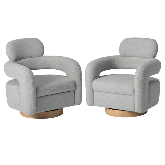 Alexandria Mid-Century Modern Sherpa Swivel Barrel Accent Chair (Set of 2)