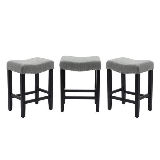 Lenox 24" Upholstered Saddle Seat Black Counter Stool (Set of 3)