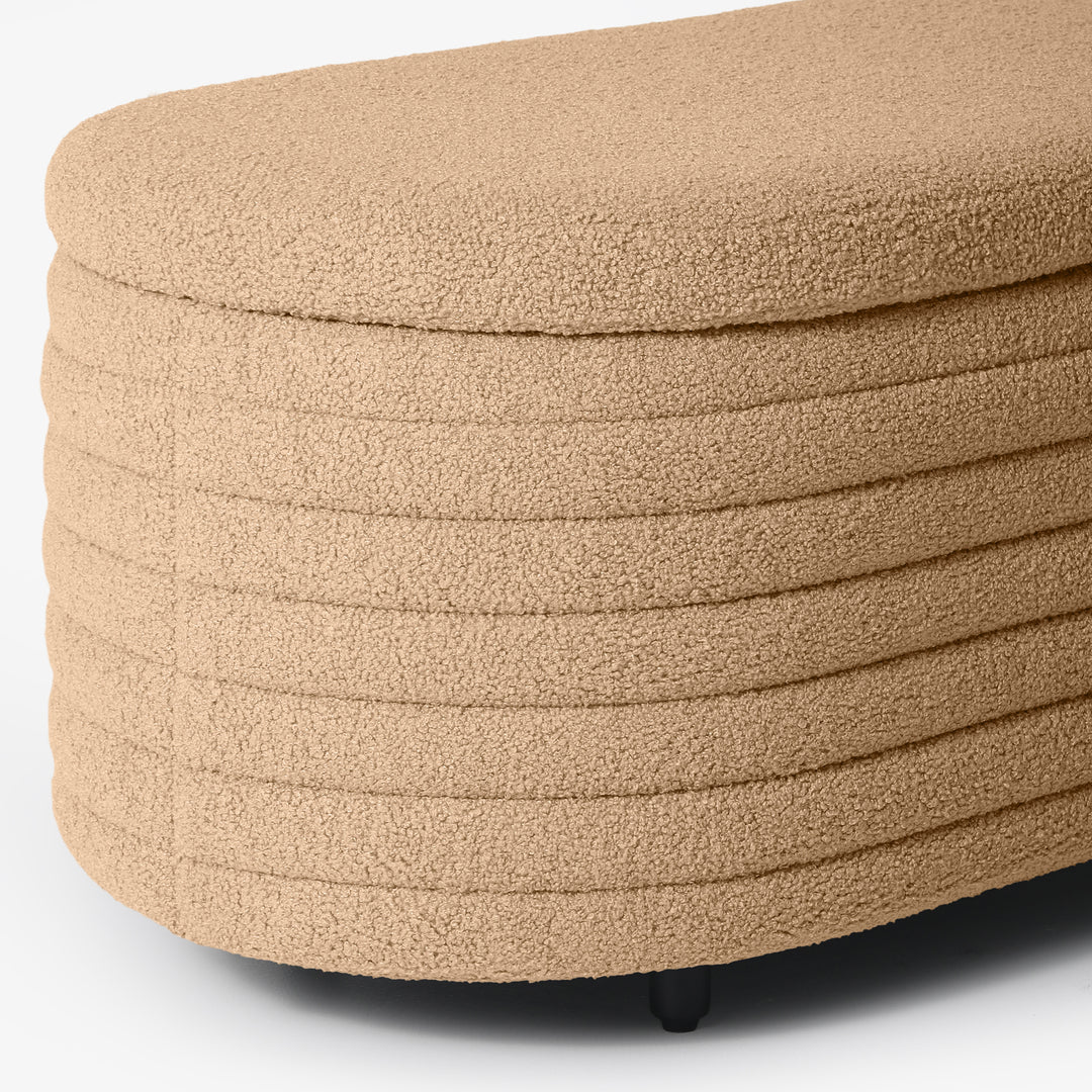 Alexandria 54" Wide Mid-Century Modern Upholstered Teddy Sherpa Tufted Oval Storage Ottoman Bench