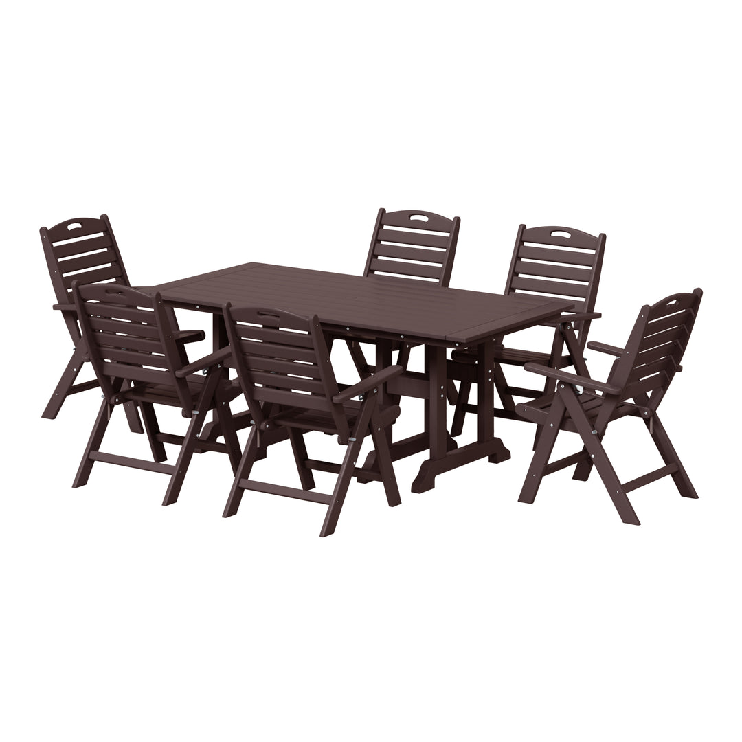 Malibu 7-Piece HDPE Rectangular Patio Dining Table Set with Foldable Chairs