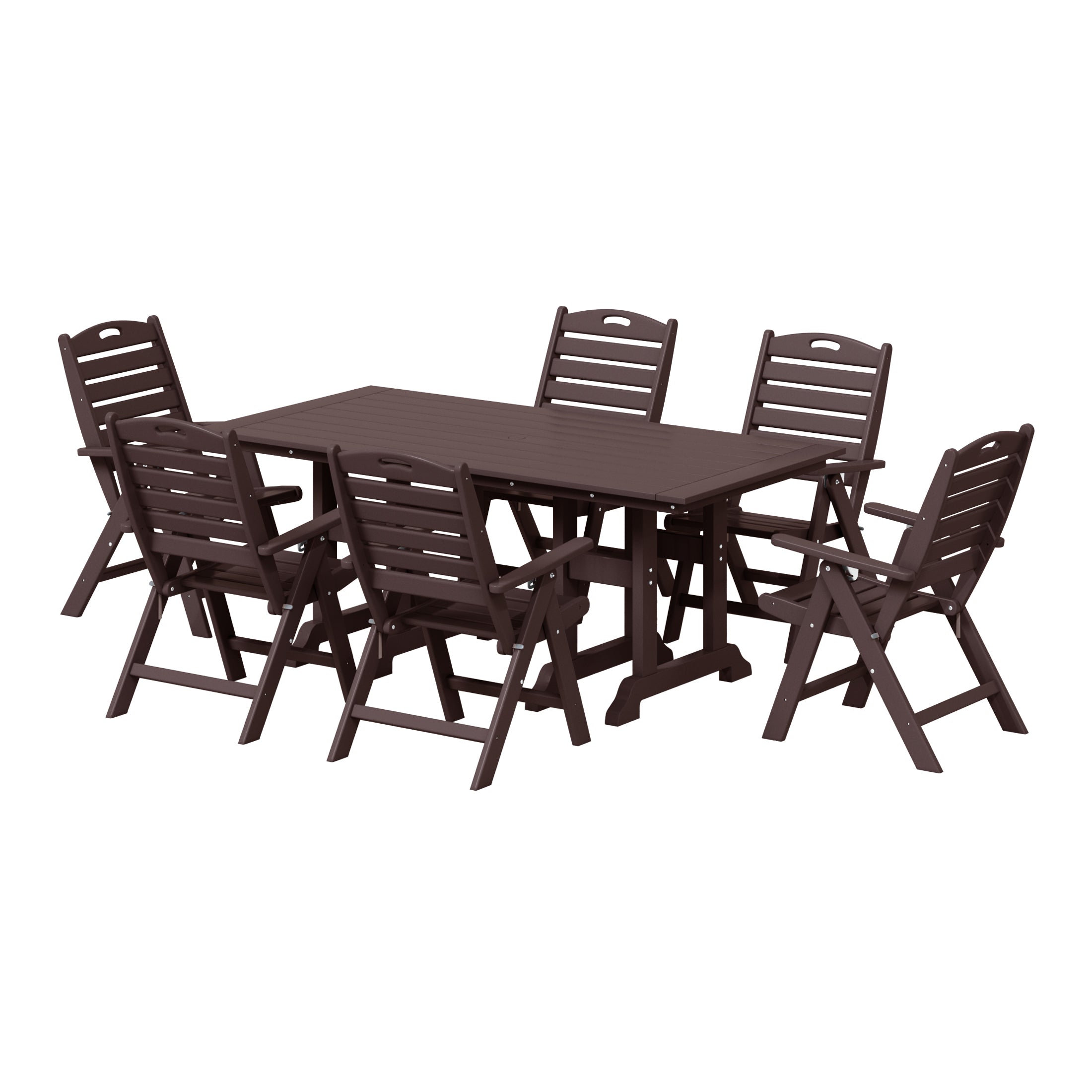 Malibu 7-Piece HDPE Rectangular Patio Dining Table Set with Foldable Chairs