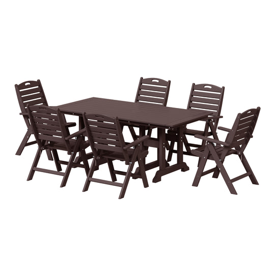 Malibu 7-Piece HDPE Rectangular Patio Dining Table Set with Foldable Chairs
