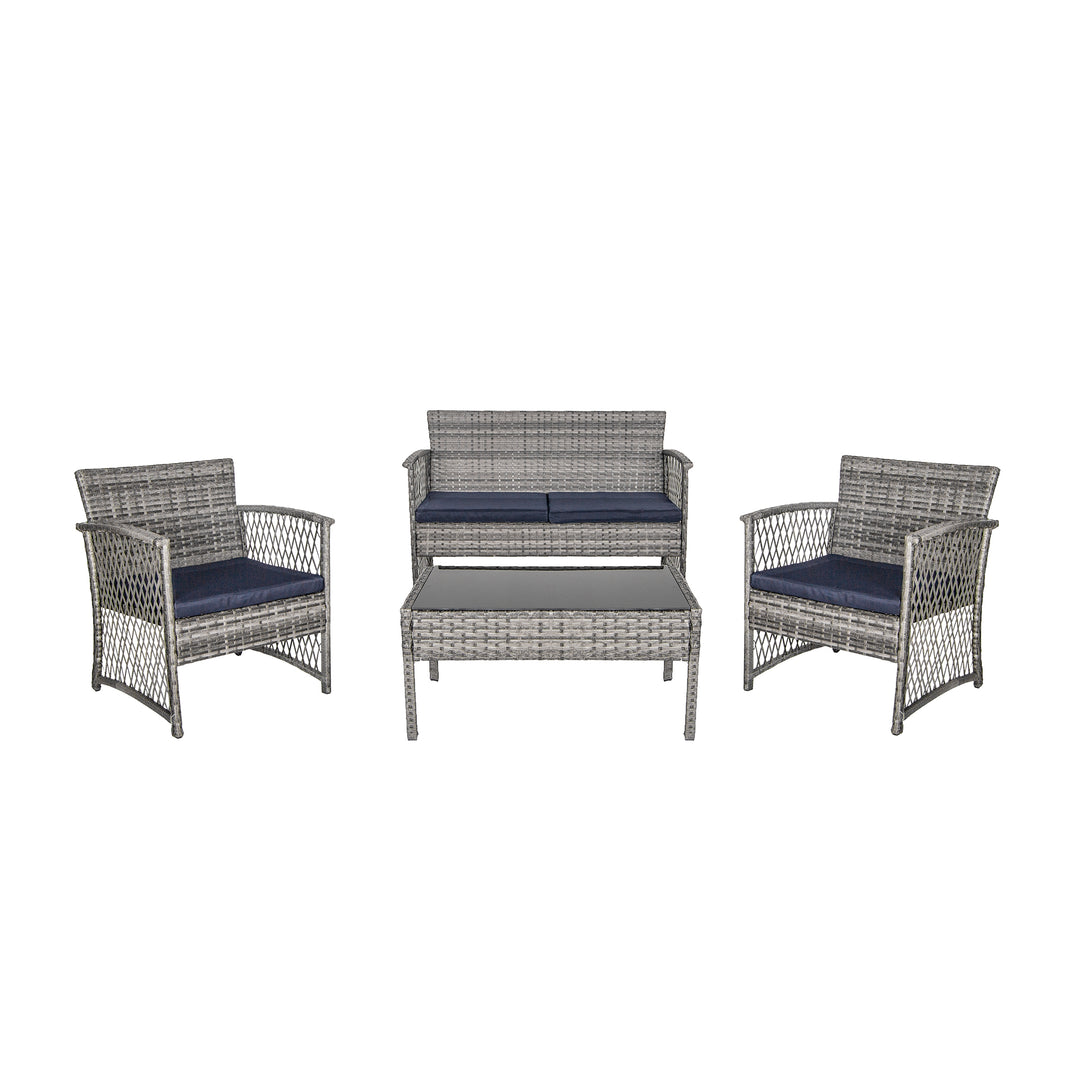 Melvi 4-Piece Outdoor Patio Wicker Conversation Set, Gray