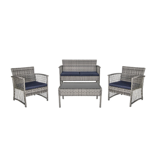 Melvi 4-Piece Outdoor Patio Wicker Conversation Set, Gray