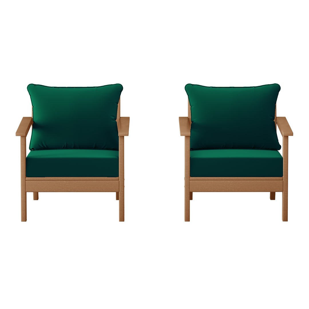 Avalon Outdoor Modern HDPE Patio Club Chairs with Deep Seat Cushions (Set of 2)