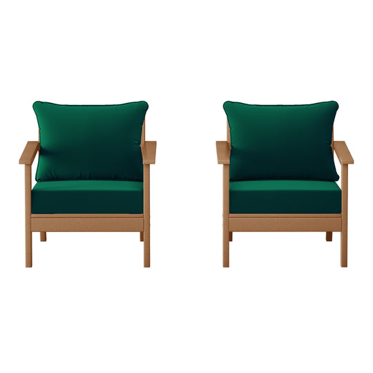 Avalon Outdoor Modern HDPE Patio Club Chairs with Deep Seat Cushions (Set of 2)