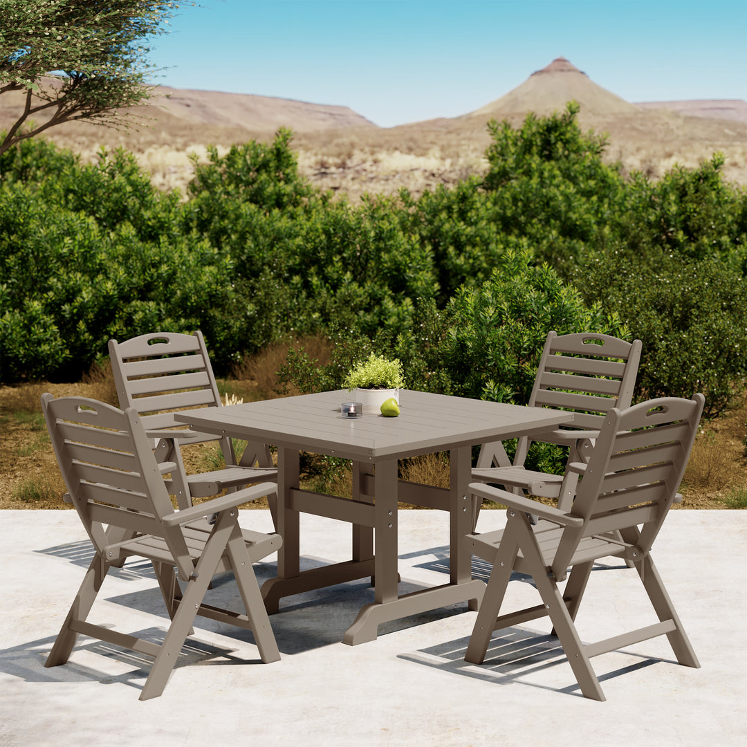 Malibu 5-Piece HDPE Square Patio Dining Table Set with Foldable Chairs