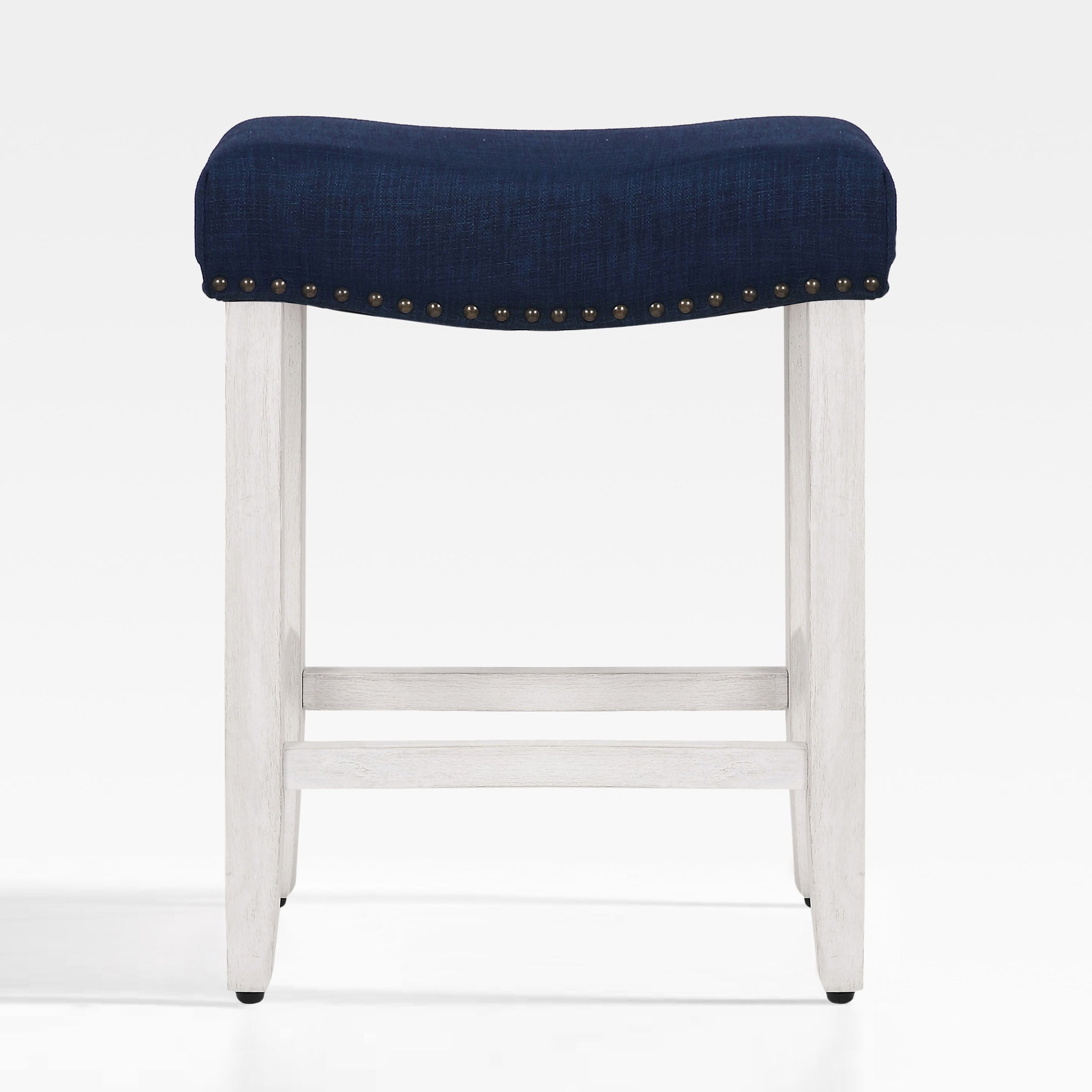 Lenox 24" upholstered nail head bar counter stool with Antique White color legs