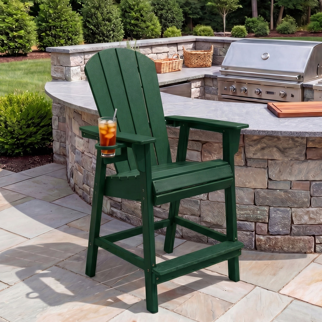 Malibu Outdoor HDPE  Tall Adirondack Counter Height Bar Chair With Cup Holder