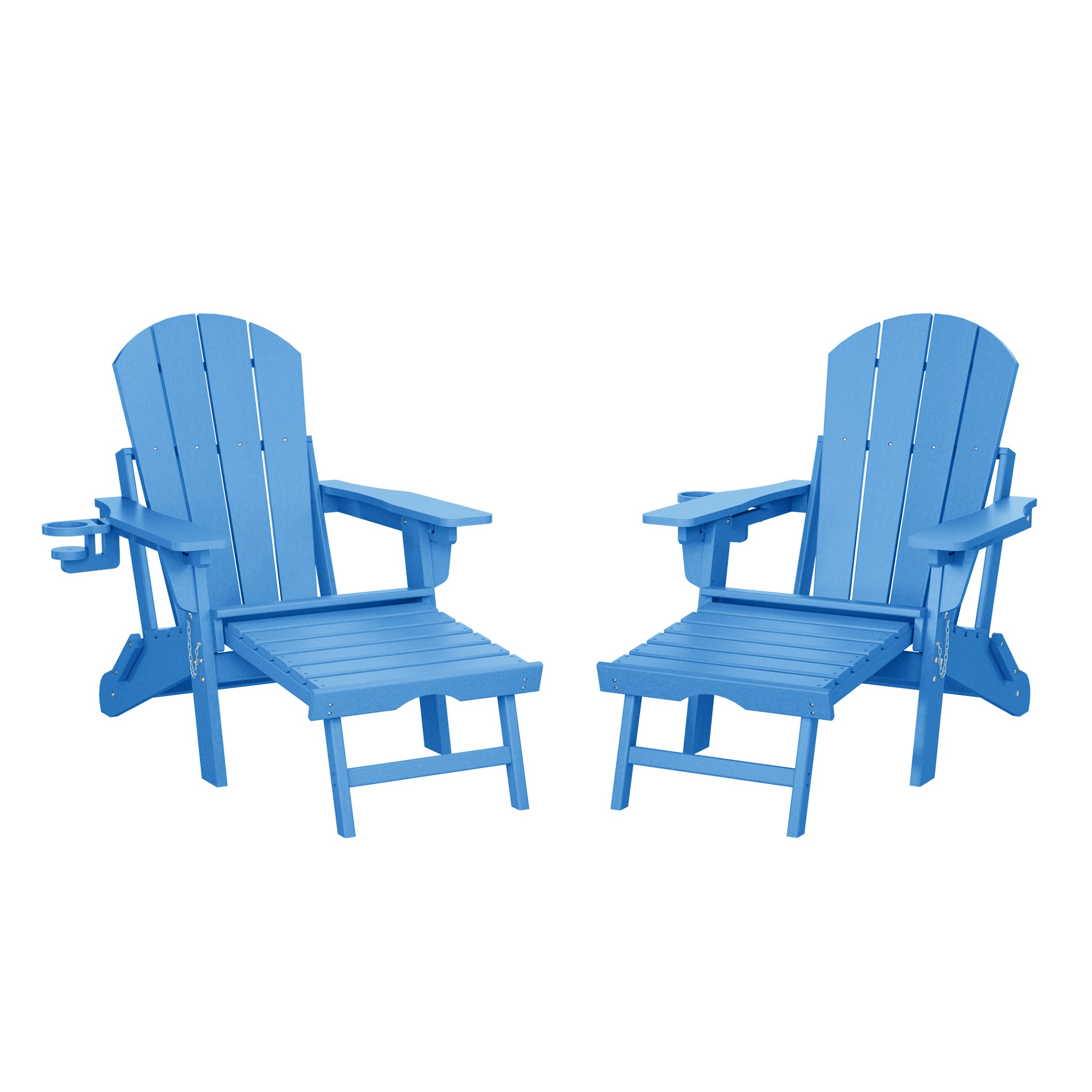 Malibu Folding Adjustable Adirondack Chair with Retractable Ottoman and Cup Holder (Set of 2)