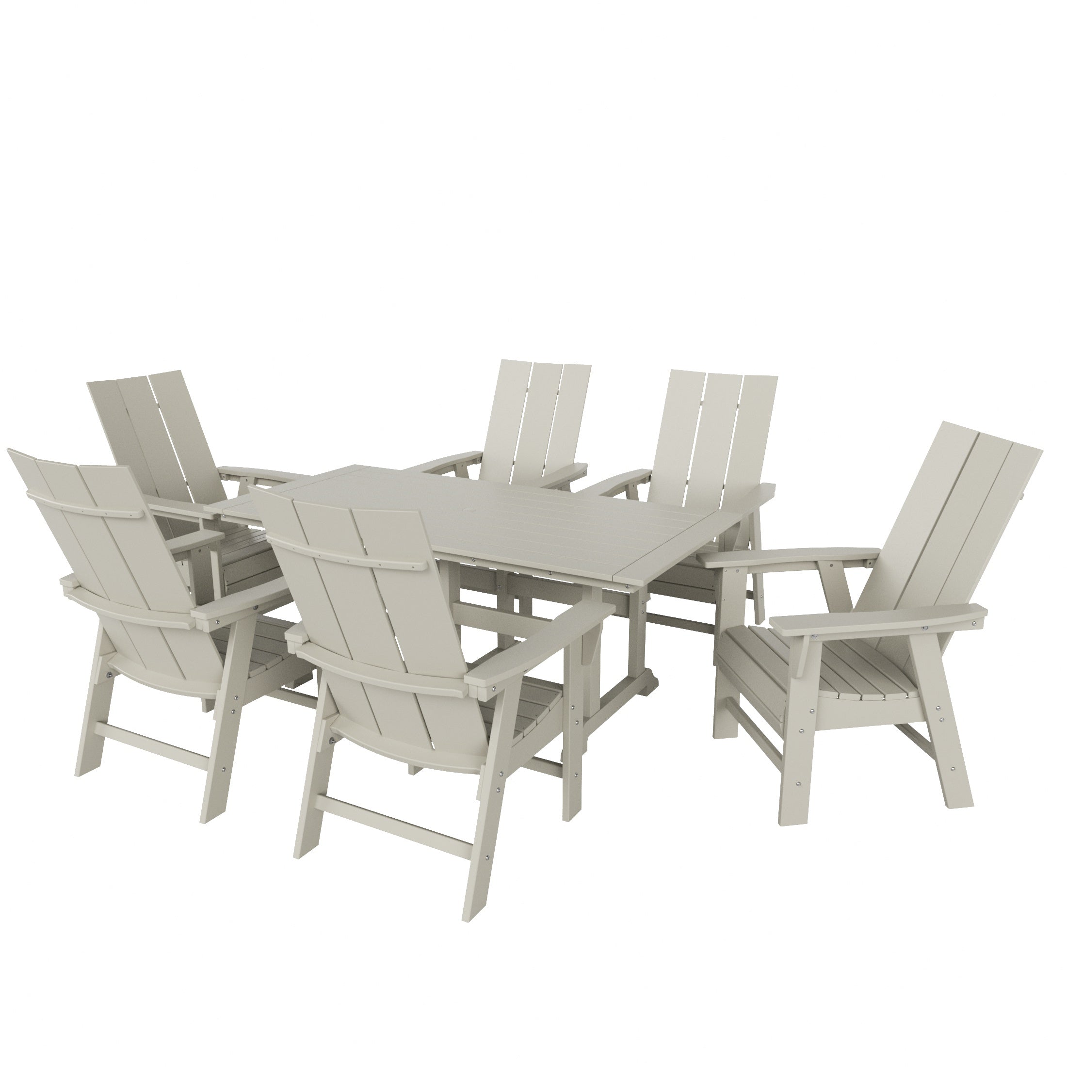 Ashore 7 Piece Outdoor Patio Dining Table and Modern Adirondack Armchair Set