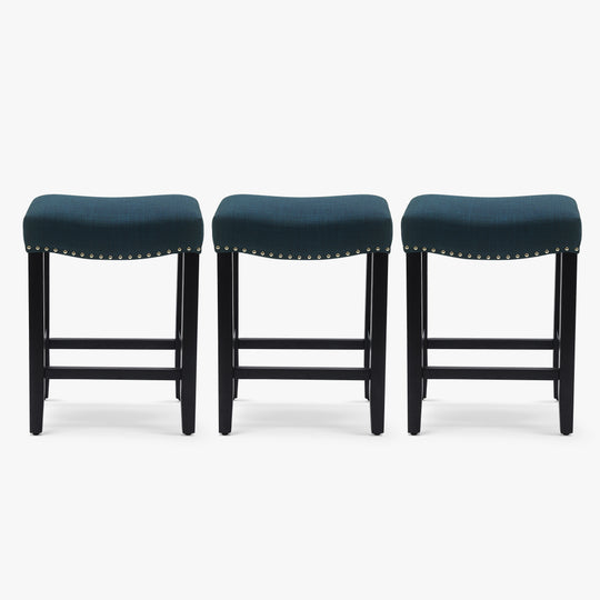 Lenox 24" Upholstered Saddle Seat Black Counter Stool (Set of 3)