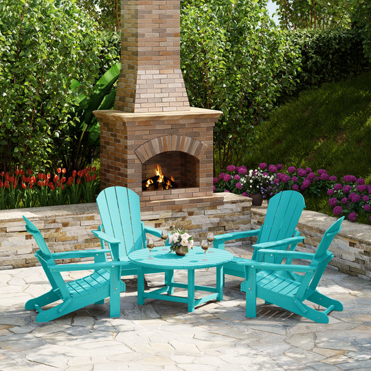 Malibu 5-Piece HDPE Folding Adirondack Chair Outdoor Patio Conversation Set