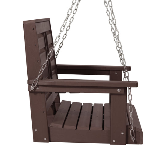 St Charles Outdoor HDPE 54" Front Hanging Porch Swing Bench With Cupholders