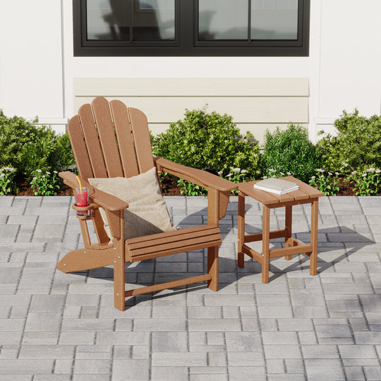 Highland Outdoor Patio HDPE Adirondack Chair With Cup Holder and Table Set