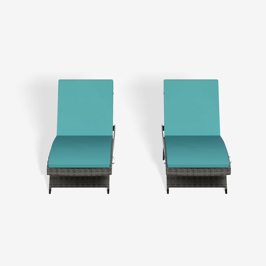 Somerset Grey Rattan Wicker Outdoor Chaise Lounge with Cushion (Set of 2)