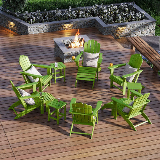 Highland 12-Piece HDPE Outdoor Patio Furniture Adirondack Chair Conversation Table Set