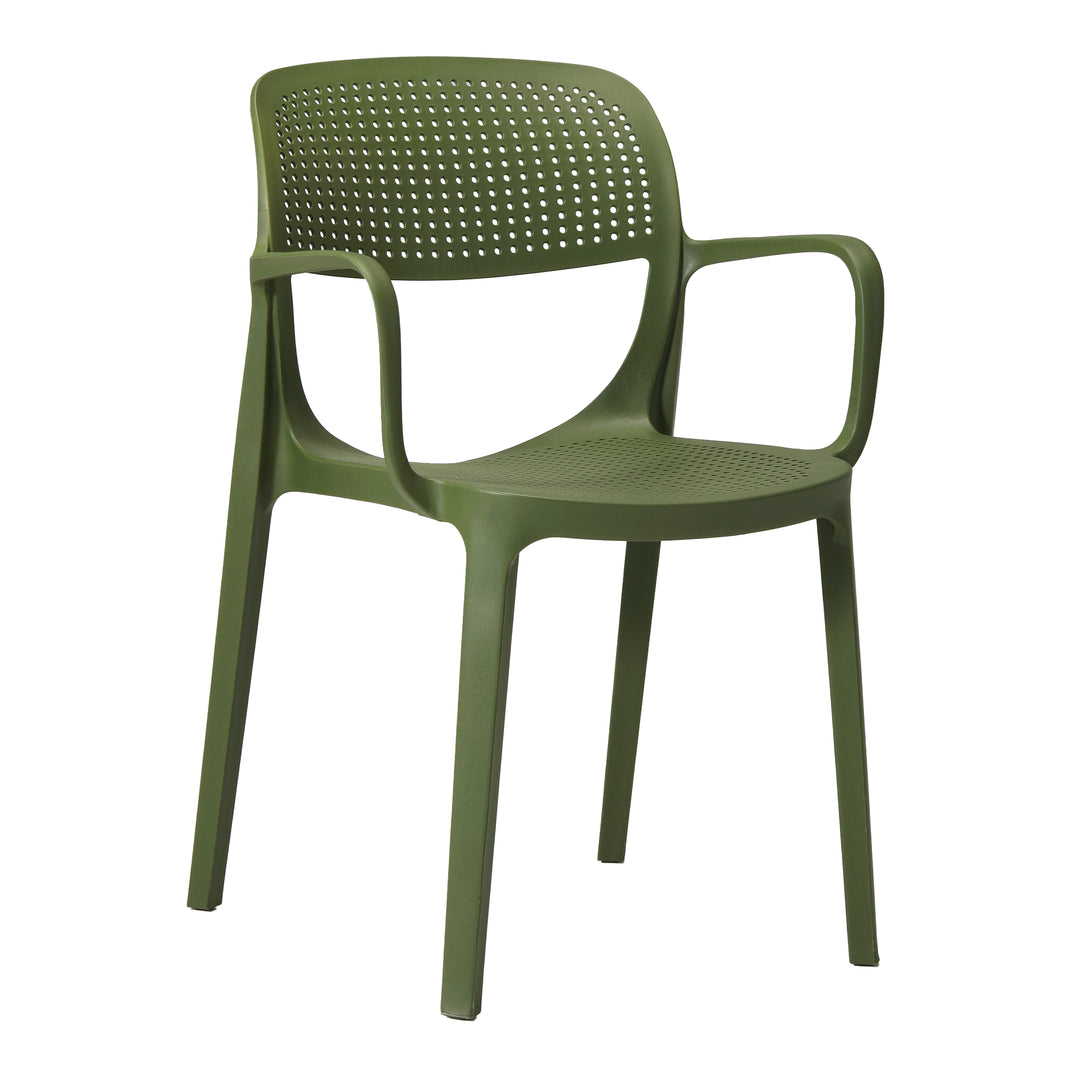Playa 3-Piece Round Metal Bistro Dining Table Set And Stackable Resin Patio Dining Arm Chairs