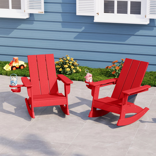 Ashore Outdoor HDPE Plastic Preschool Toddler Modern Adirondack Rocking Chairs (Set of 2)