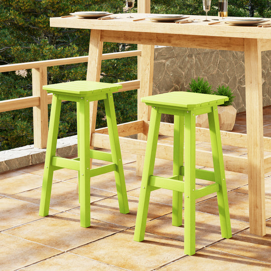 Malibu 29" HDPE Outdoor Patio Square Bar Height Bar Stool (Set of 2)