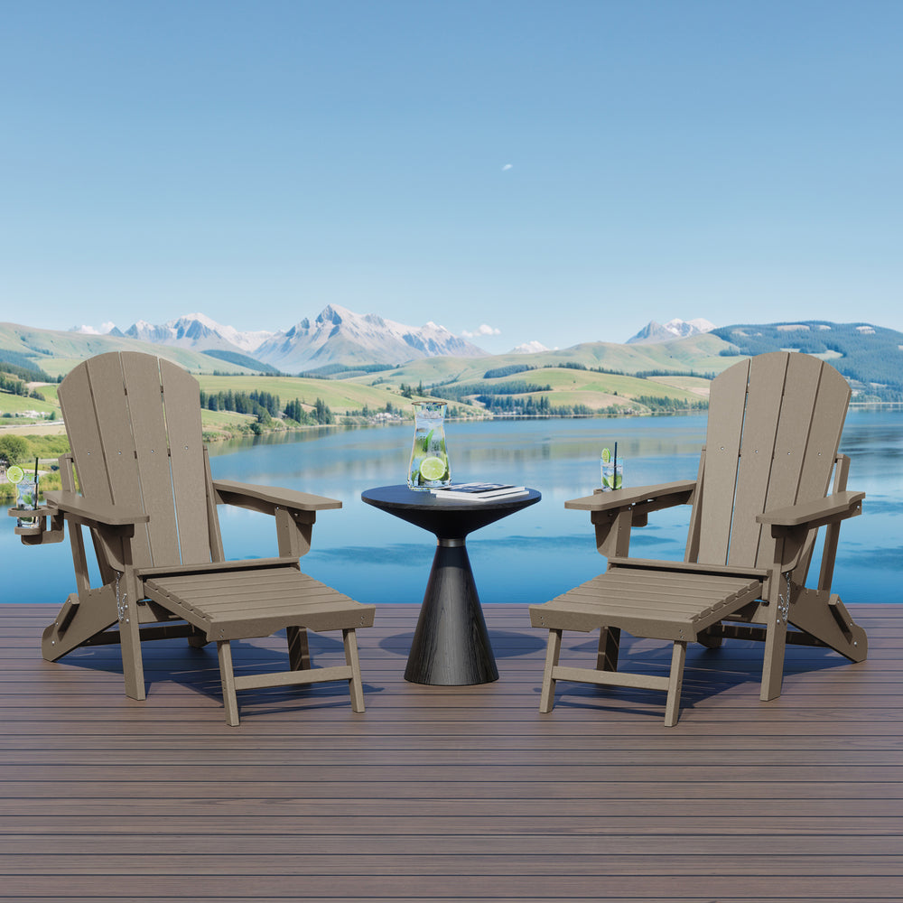 Malibu Folding Adjustable Adirondack Chair with Retractable Ottoman and Cup Holder (Set of 2)