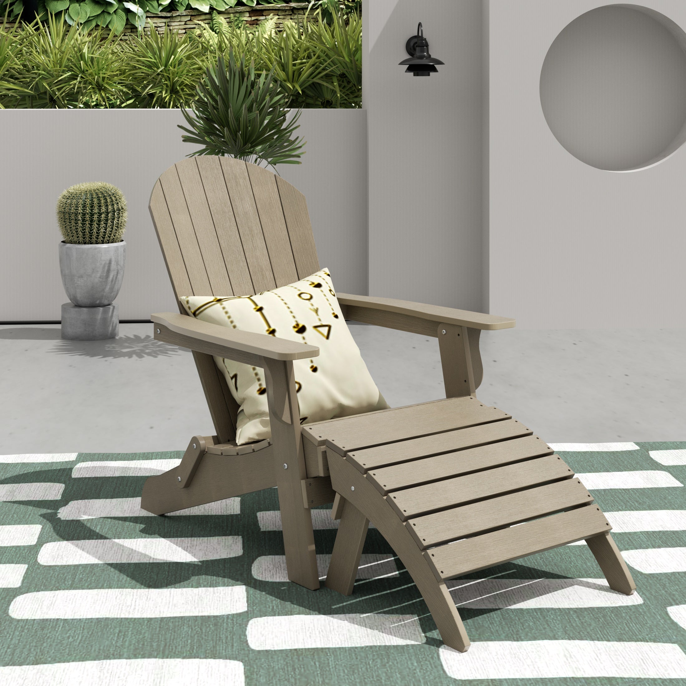 Tuscany 2-Piece HIPS Outdoor Folding Adirondack Seashell Chair With Folding Ottoman