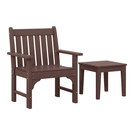 Malibu Outdoor Patio 2-Piece HDPE Adirondack Garden Chair with Square Adirondack Side Table Set