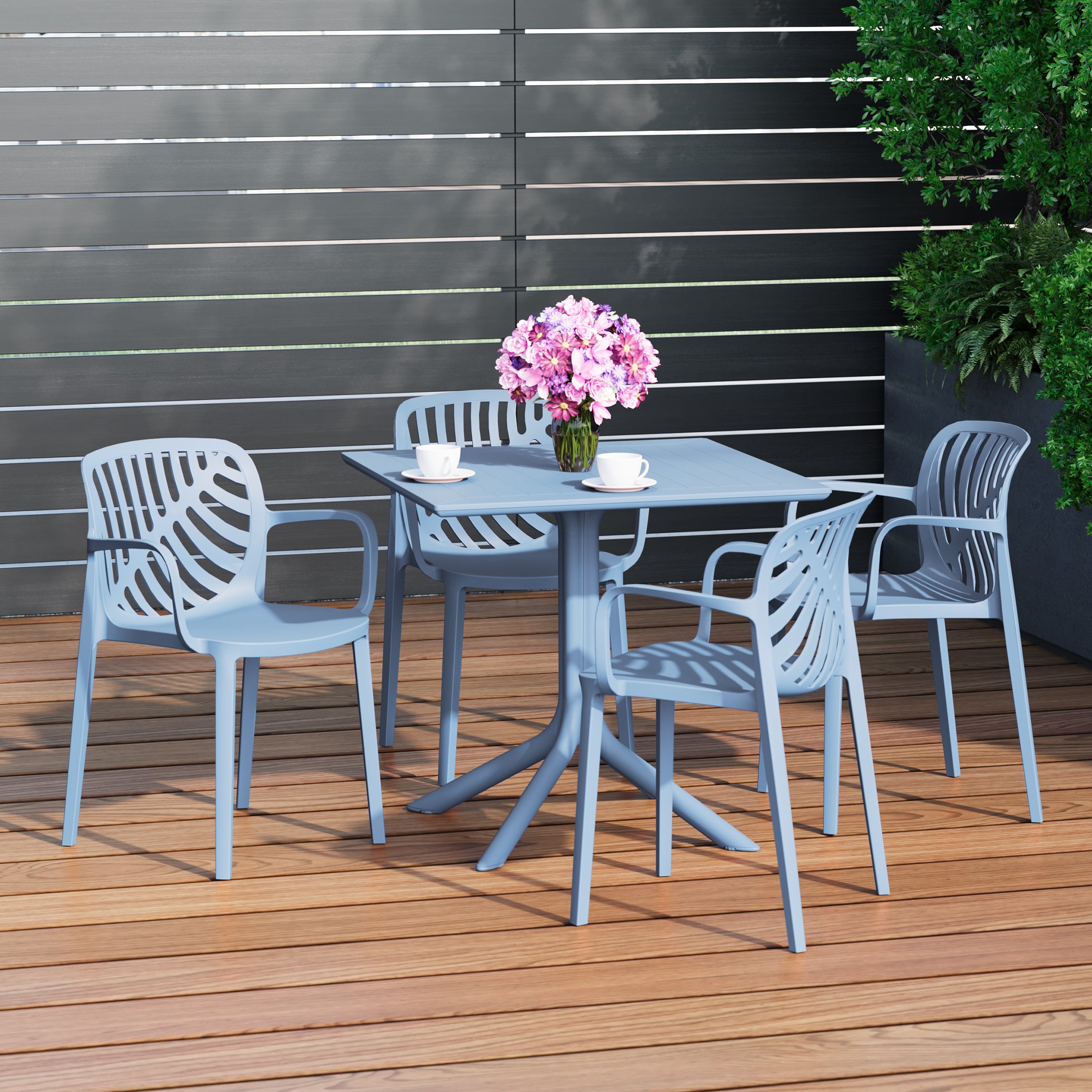 Playa 5-Piece Outdoor Square Patio Dining Table Set with Stackable Patio Dining Chairs