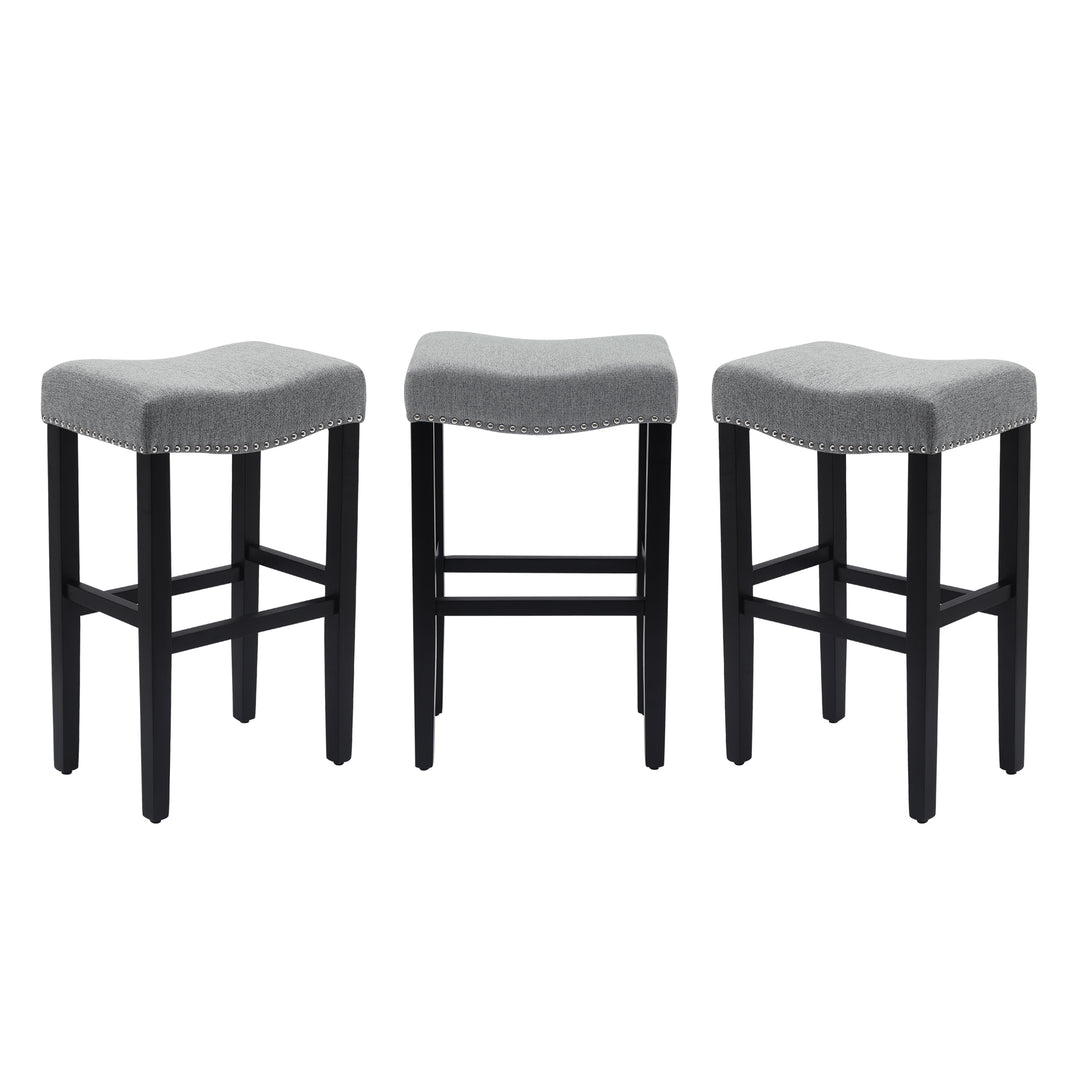 Lenox 29" Upholstered Saddle Seat Black Bar Stool (Set of 3)