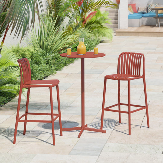 Playa 29.5" Outdoor Modern Polypropylene Plastic Patio Bar Height Stools (Set of 2)