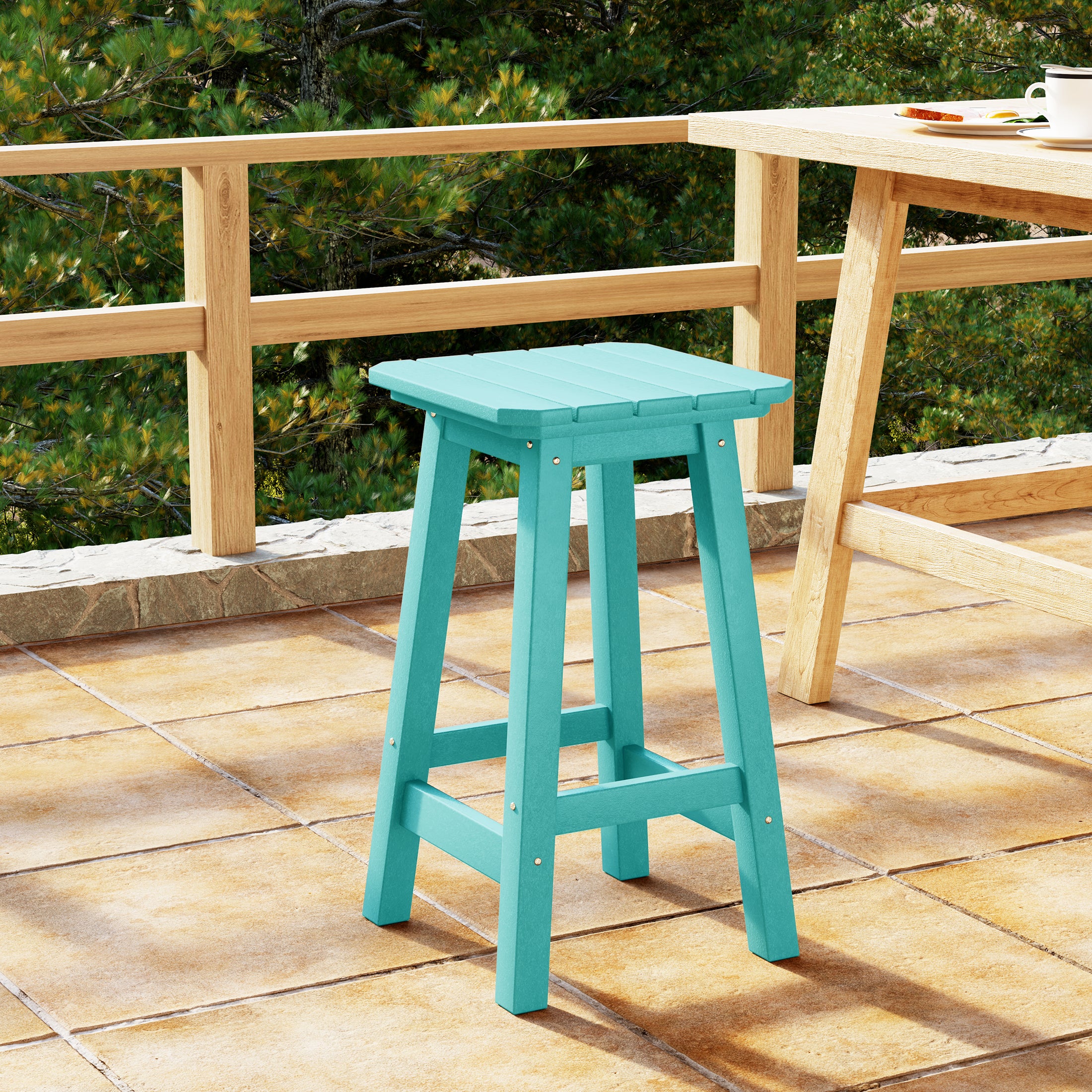 Malibu 24" HDPE Outdoor Patio Counter High Backless Square Bar Stool
