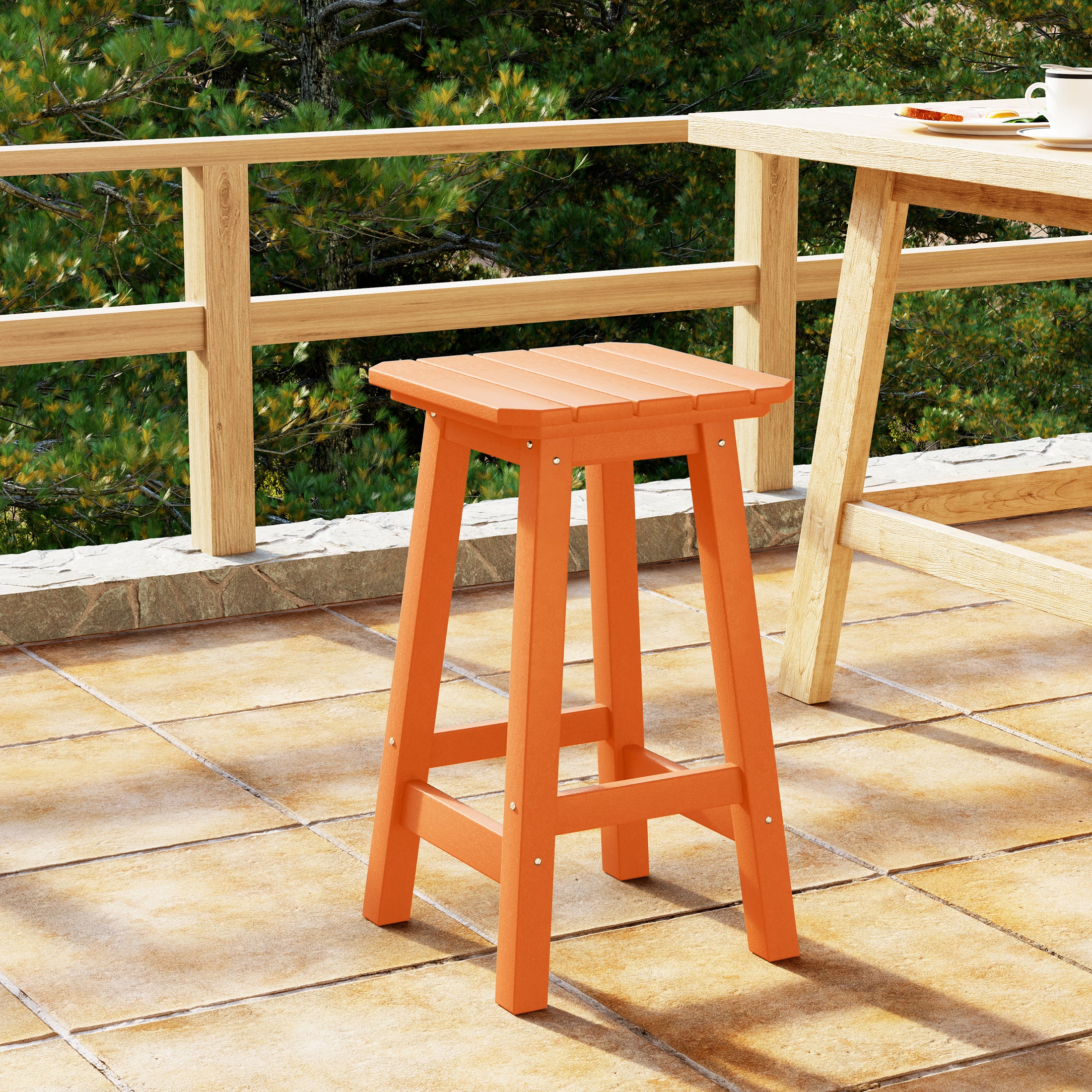 Malibu 24" HDPE Outdoor Patio Counter High Backless Square Bar Stool