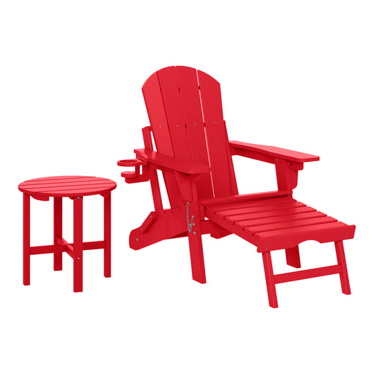 Malibu 2-Piece Outdoor Folding Adjustable Adirondack Chair with Cup Holder & Hideaway Ottoman and 18" Side Table