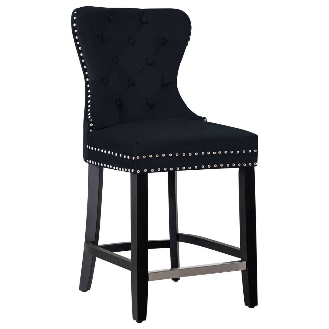 Wordford 24" Tufted Velvet Counter Stool, Black