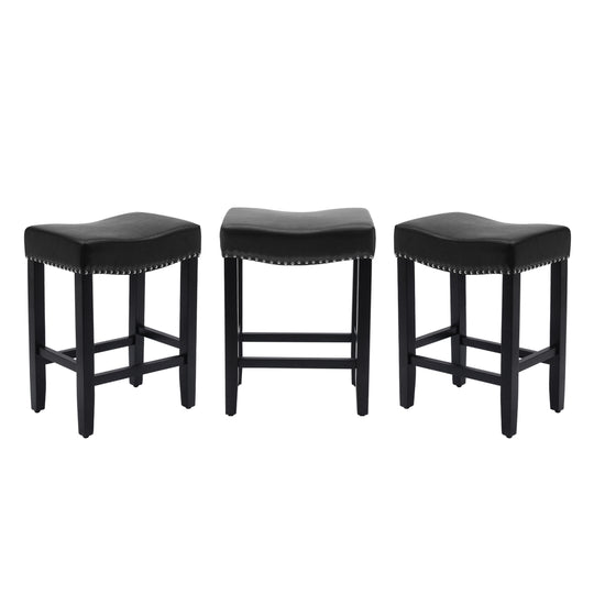 Lenox 24" Upholstered Saddle Seat Black Counter Stool (Set of 3)