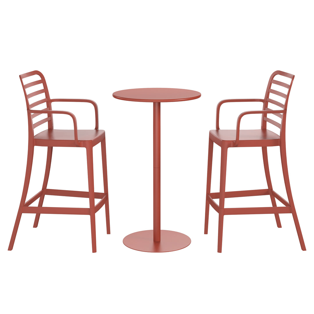 Playa 2-Person Adjustable Round Bar Table with Stackable Bar Stools Dining Set