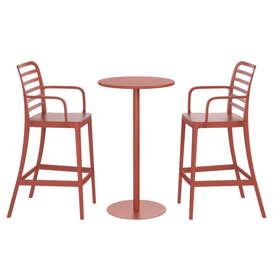 Playa 2-Person Adjustable Round Bar Table with Stackable Bar Stools Dining Set